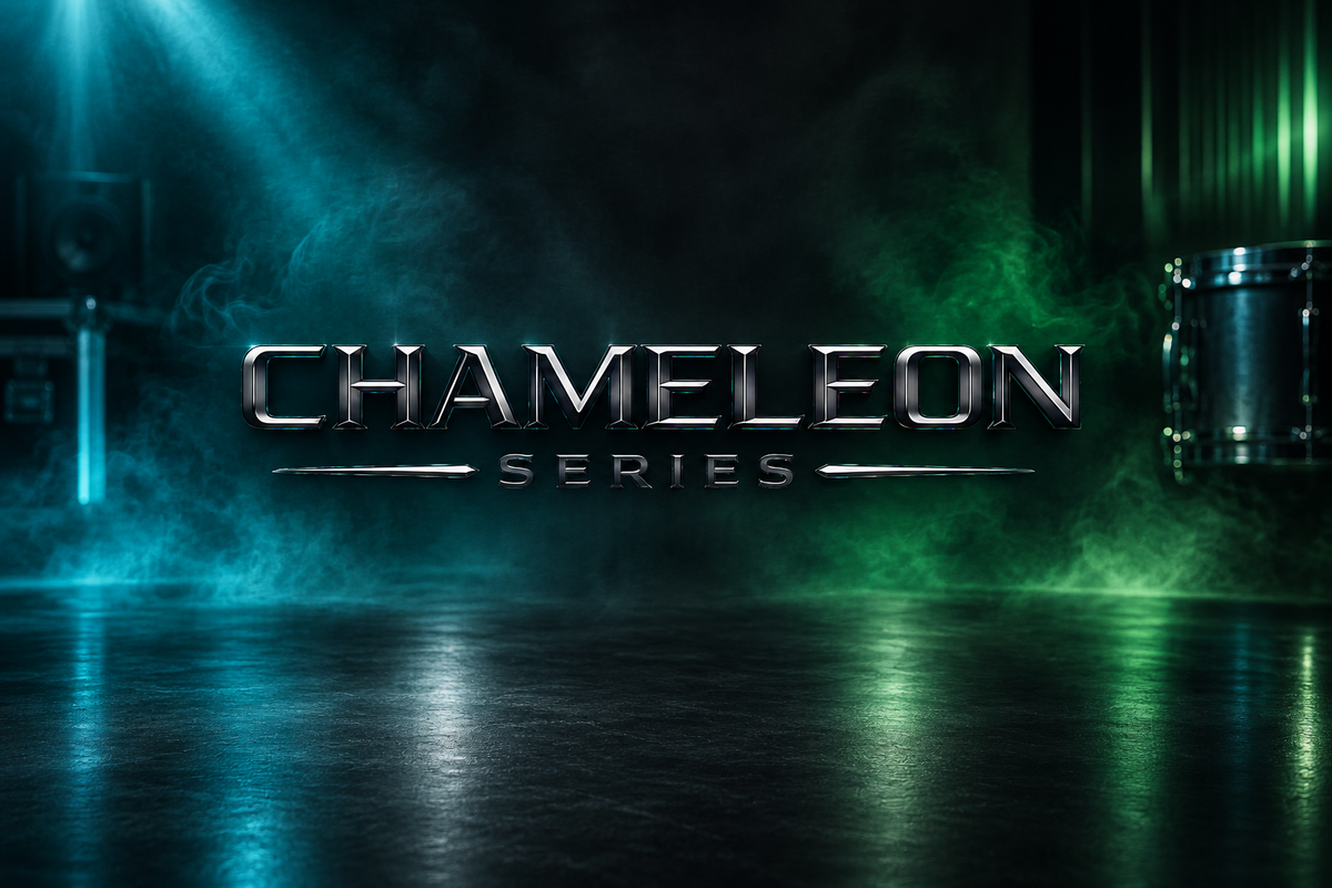 Chameleon graphic with a cool metallic background