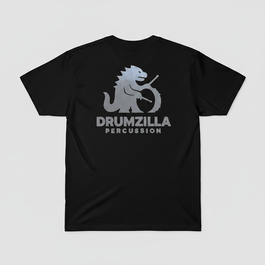 Drumzilla Black T-Shirt with Logo - Grey Background
