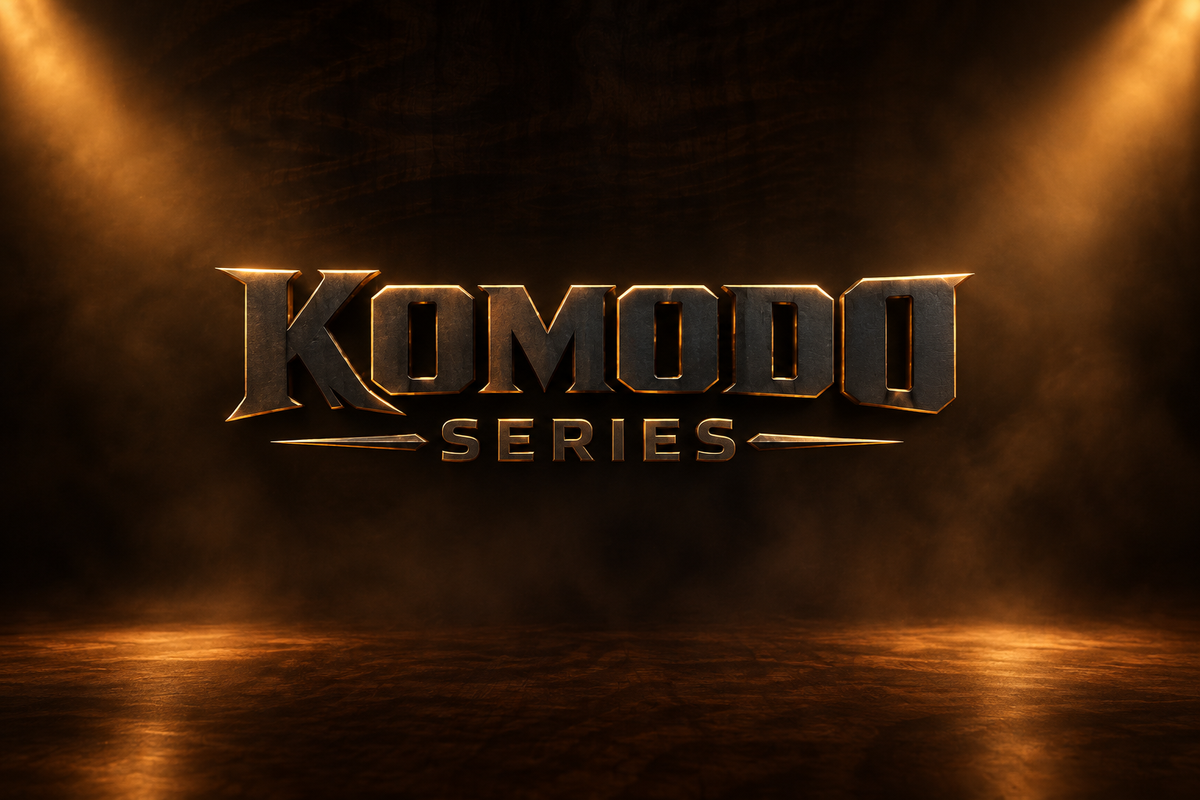 Komodo graphic with a warm maple-inspired background